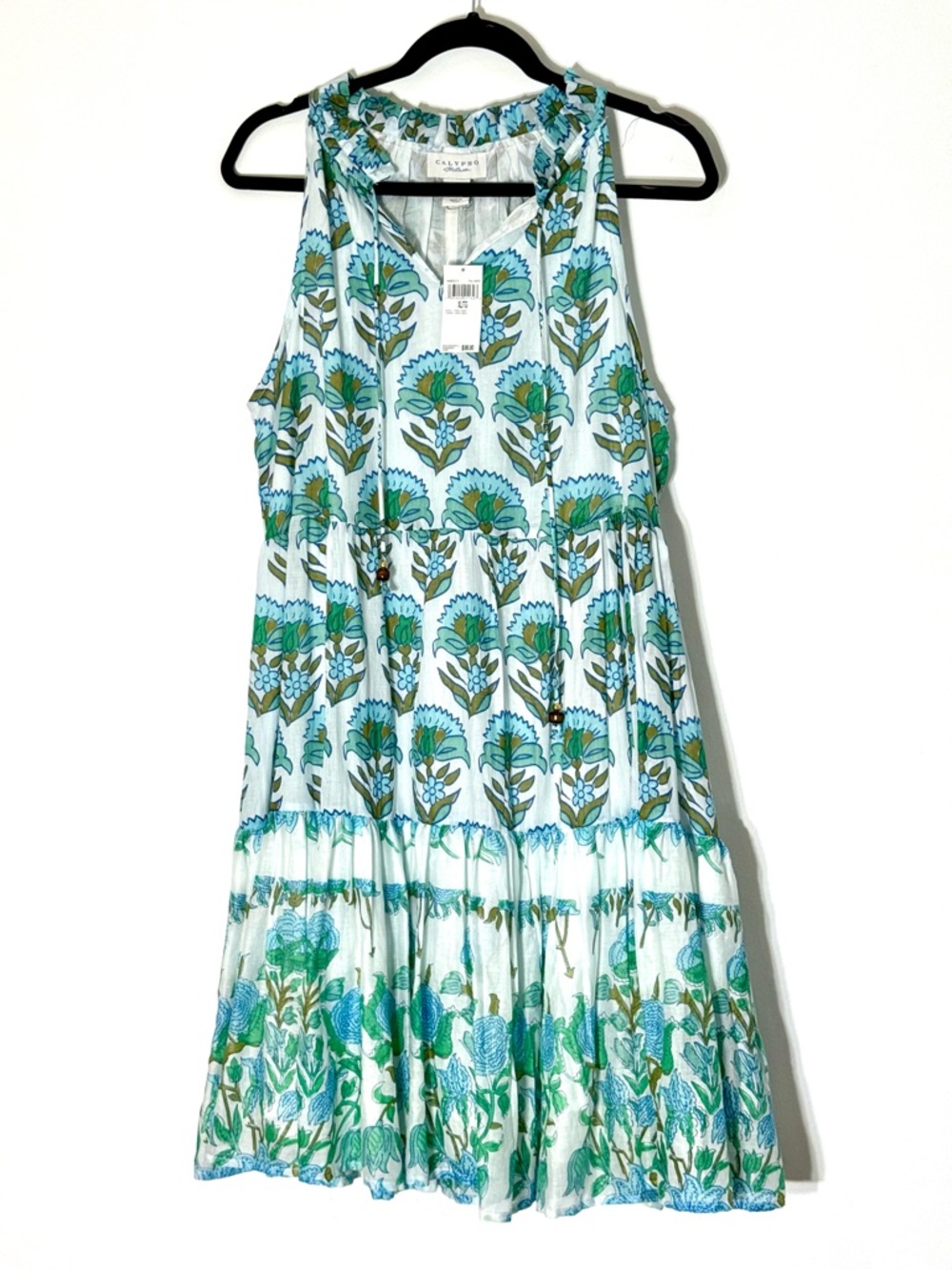 Calypso St. Barth Teal Floral Ruffled Sun Dress - Picture 3 of 4